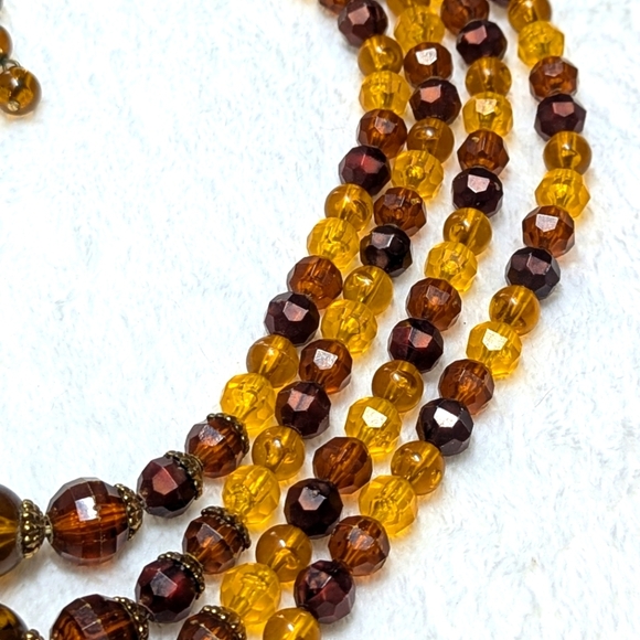 Vintage Multi-Strand Amber and Brown Acrylic Beaded Necklace - Picture 3 of 7